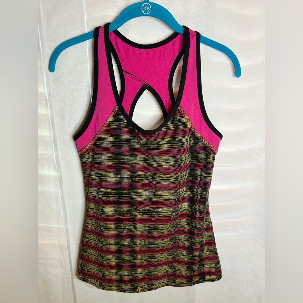 EUC Green Apple Pink and Black Striped Tank Top. Size M